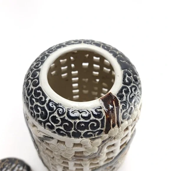 Vintage Dona Ceramics Pottery Open Work Lantern Urn Jar West Vietnam Authentic‎